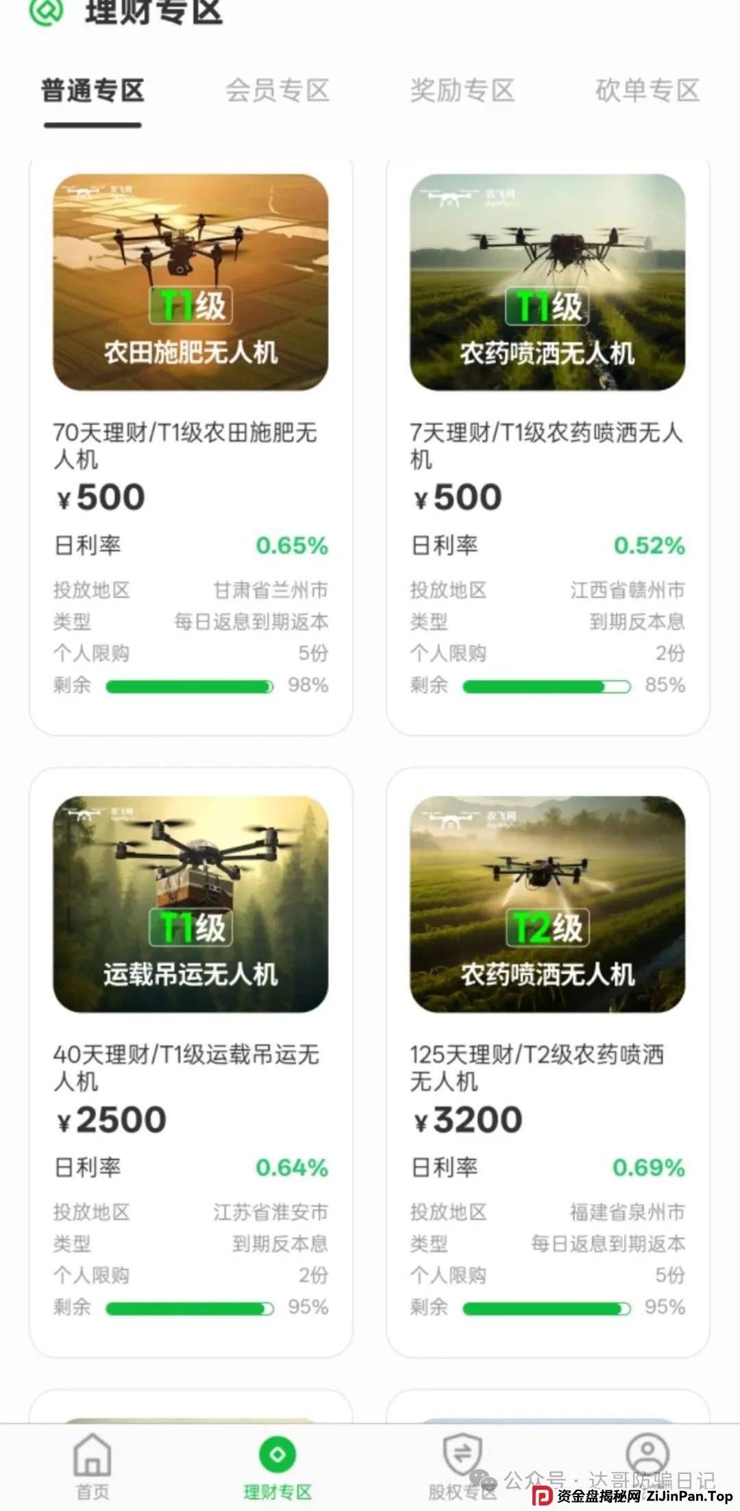 警惕:农飞网资金盘项目投资金额大，提现门槛高，不要把盘子当理财，项目走多远未知，远离大额投资产品，当心竹篮打水一场空。