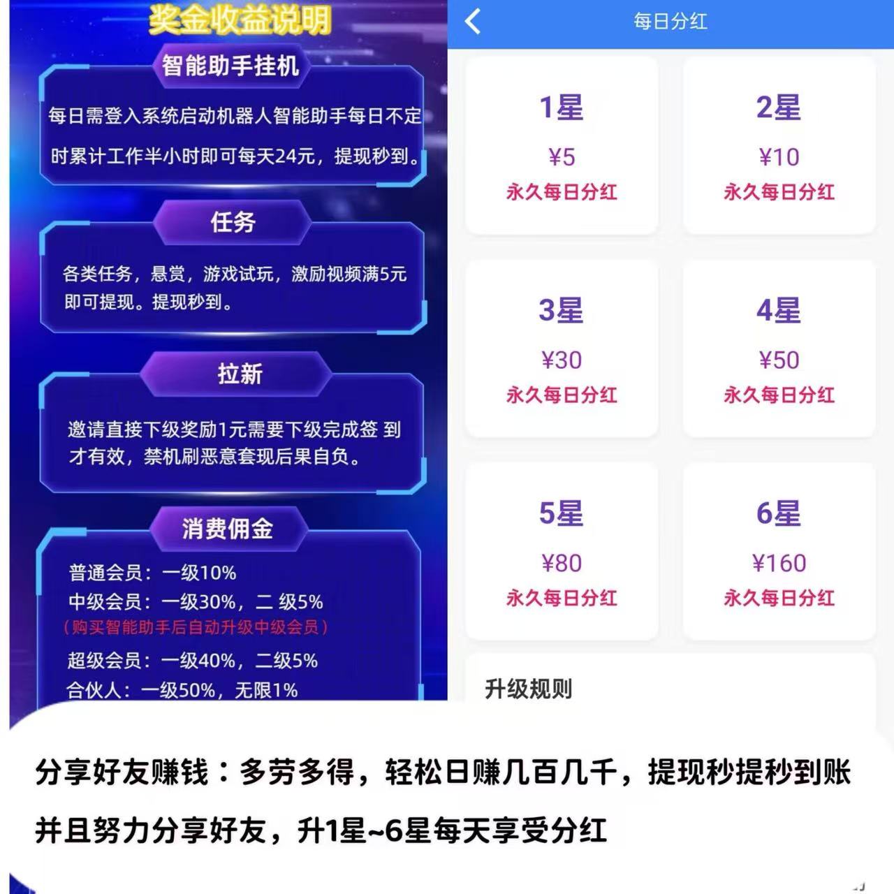 AI自动赚钱+看广告赚钱+星级每日分红+拉新奖励……等等，提现秒到账